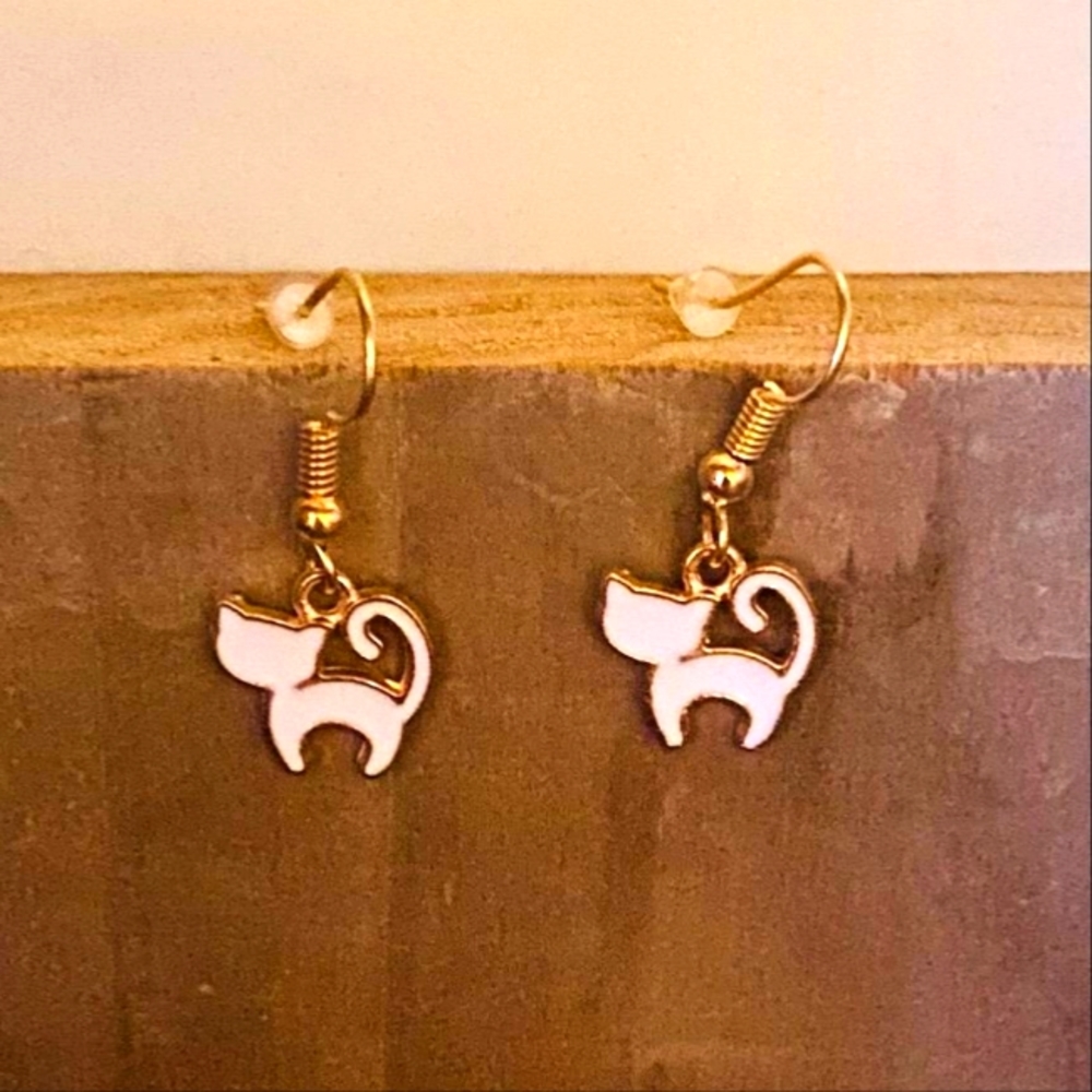White cat earrings